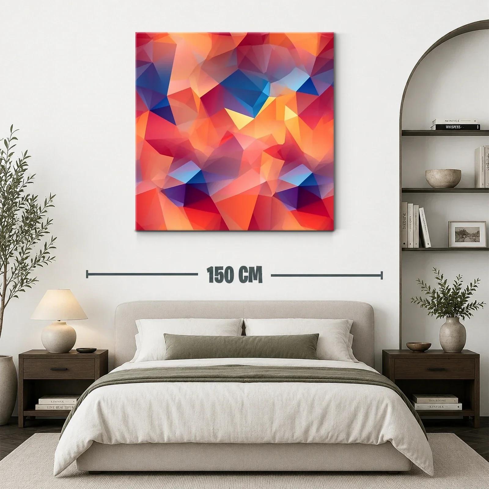 Cuadro abstracto con triángulos en tonos cálidos y fríos — miniatura 3