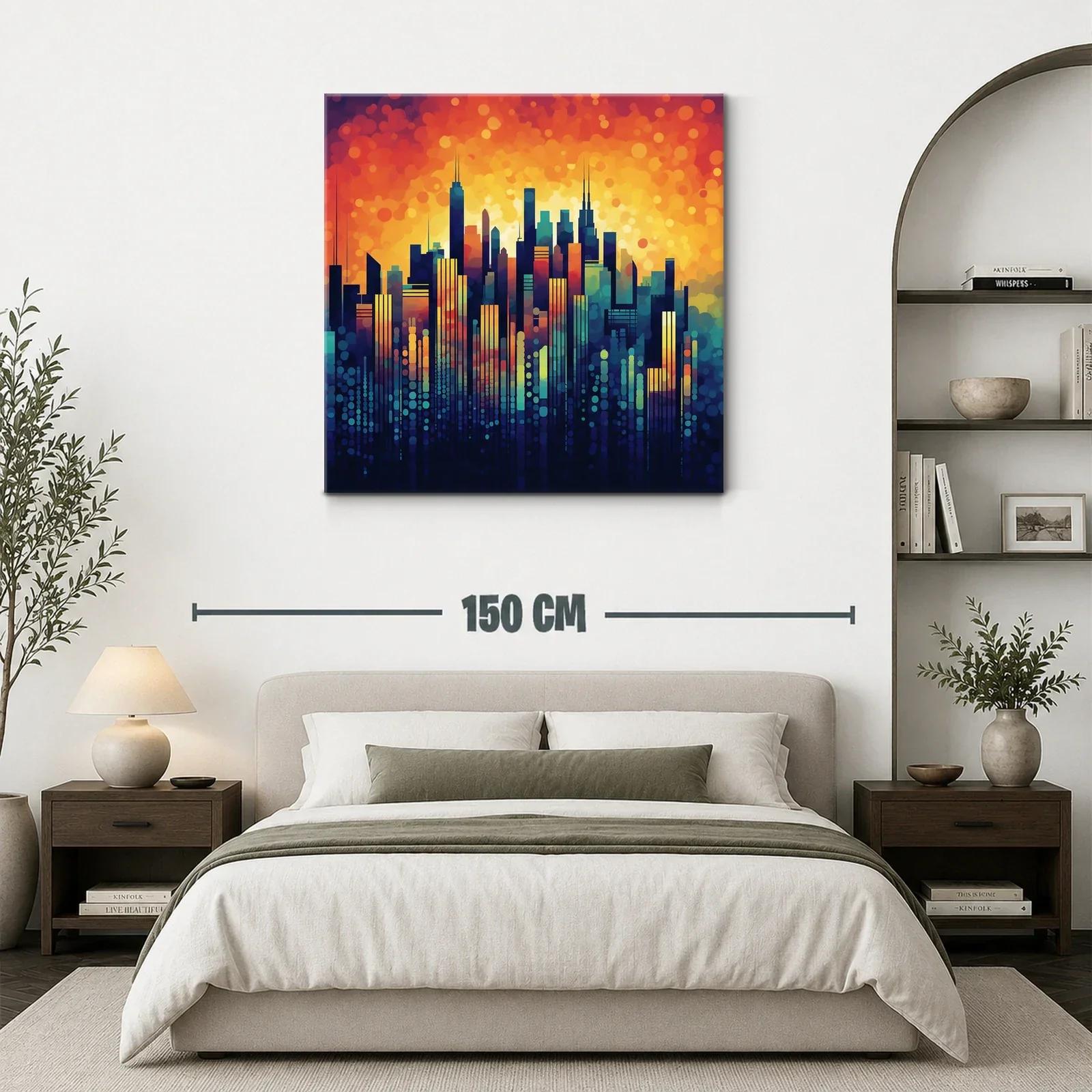 Vibrante skyline urbano con tonos cálidos y fríos contrastantes — miniatura 3