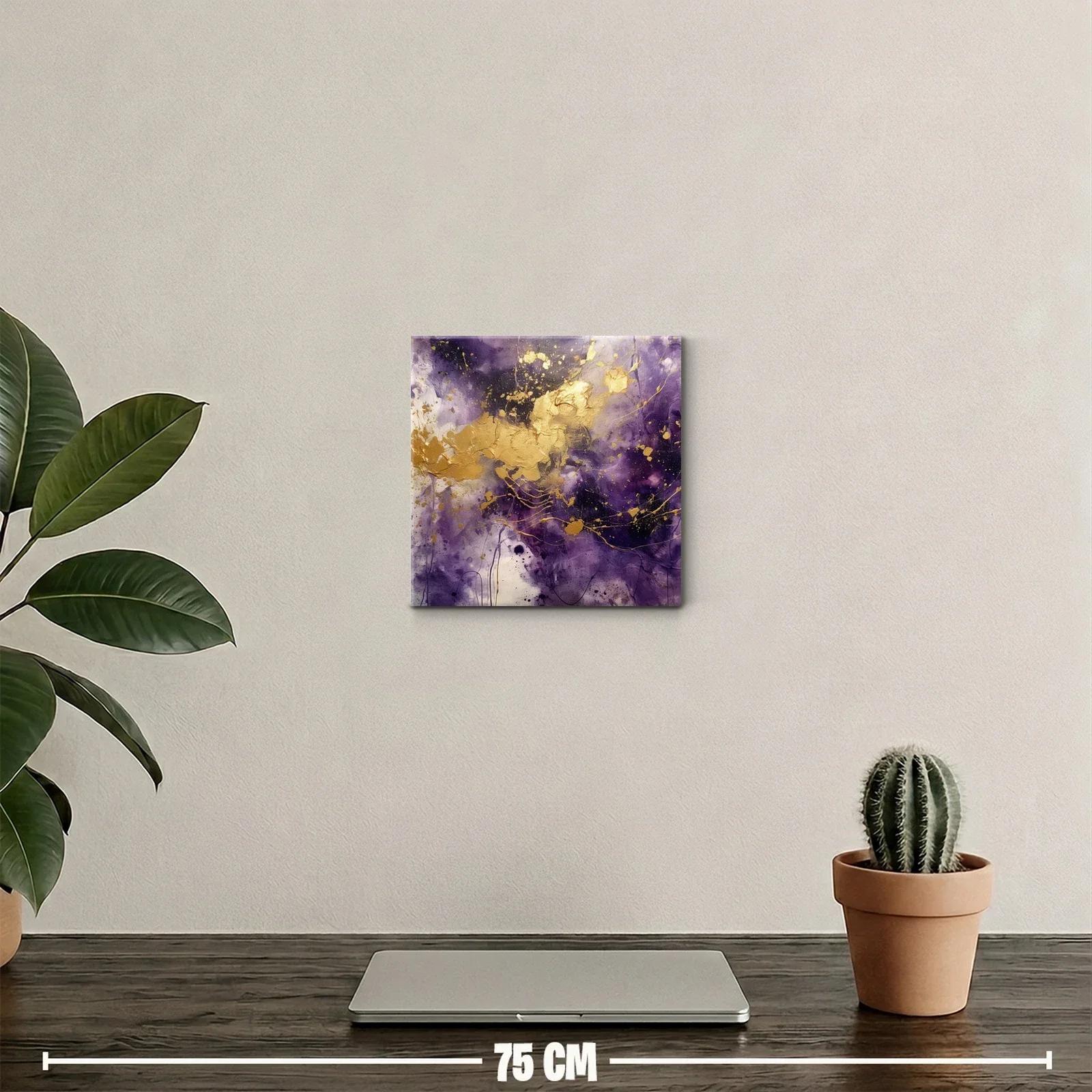 Arte abstracto vibrante en tonos púrpura y dorado con dinamismo — miniatura 2