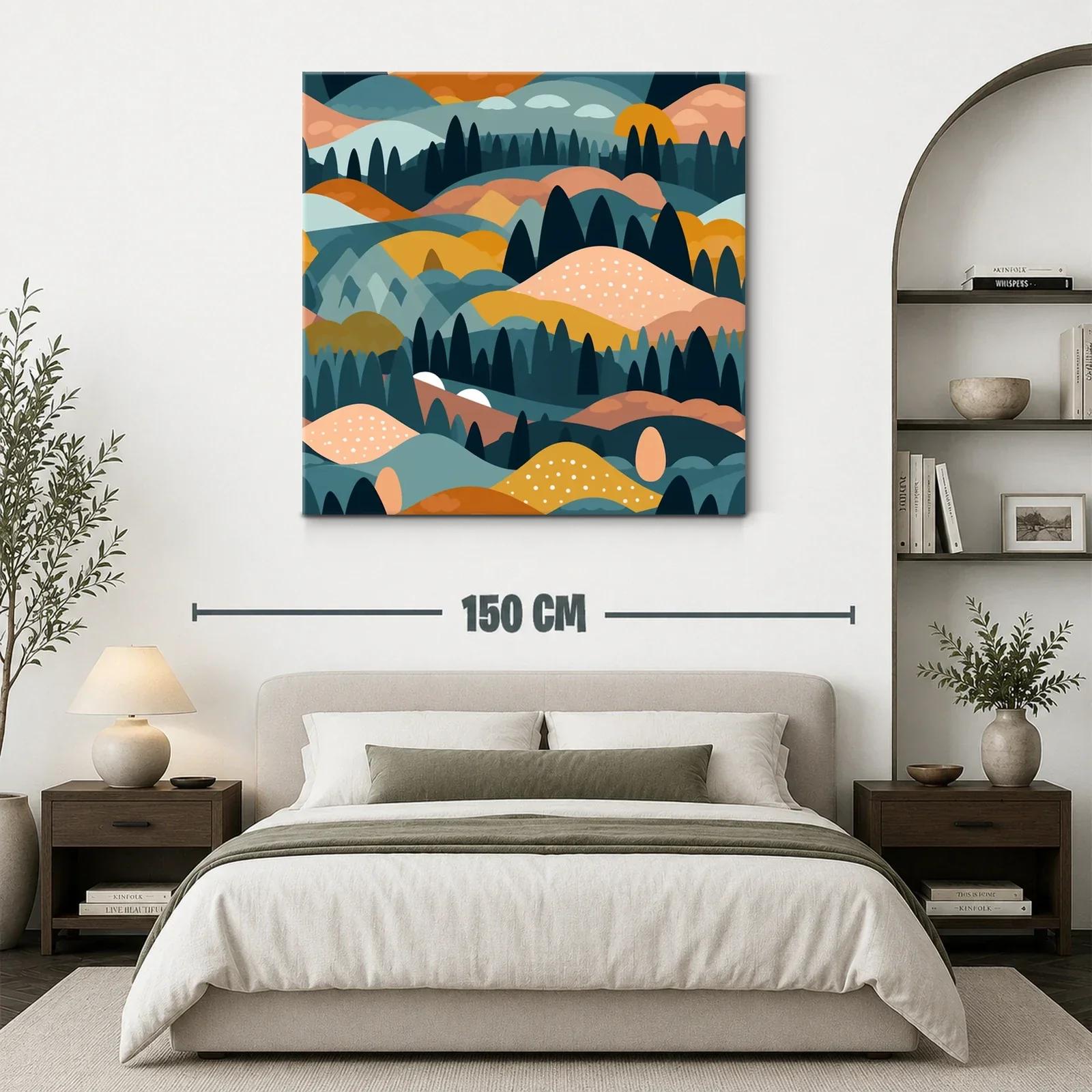 Paisaje abstracto de colinas y bosques en tonos cálidos — miniatura 3