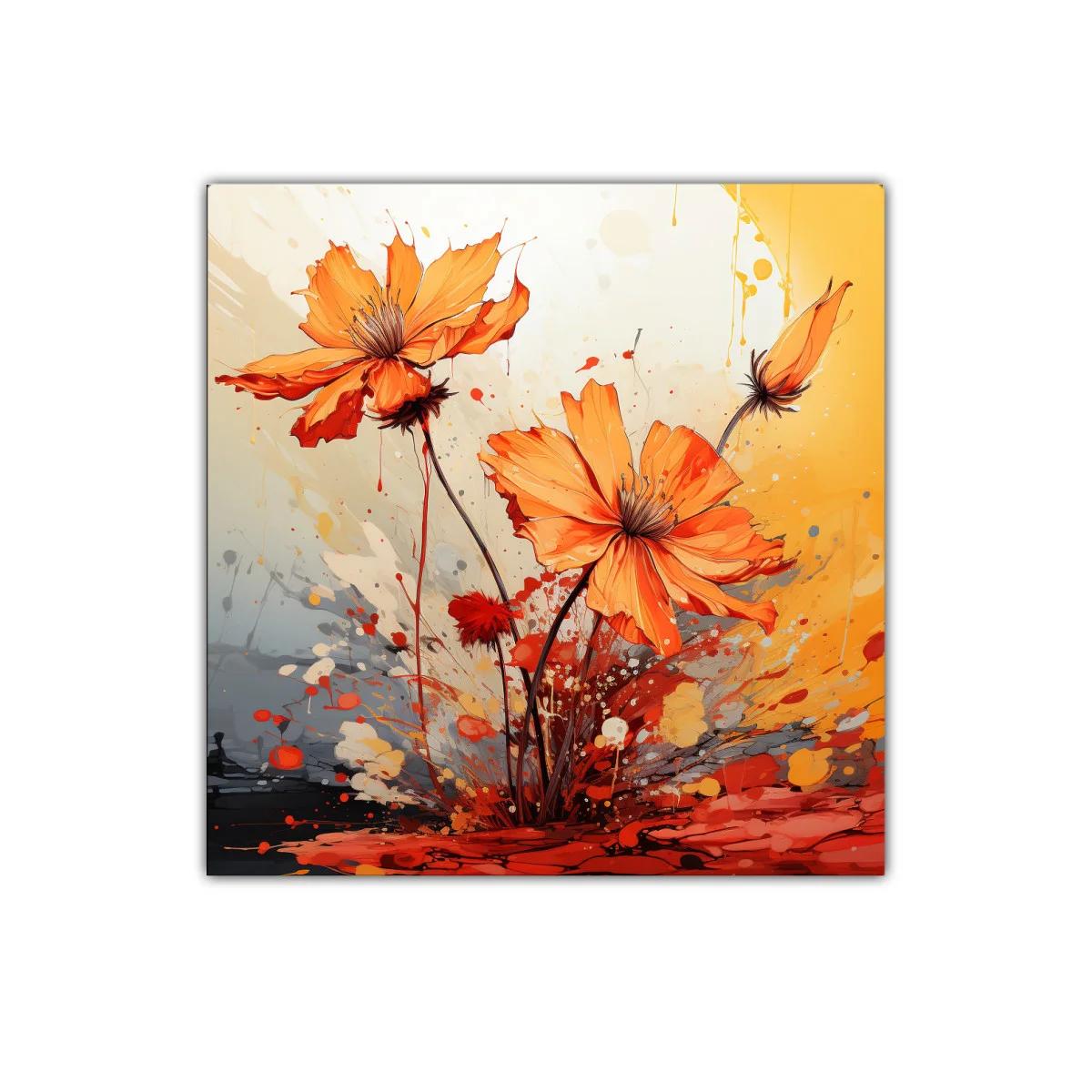 Cuadro decorativo con flores naranjas vibrantes en movimiento — imagen principal