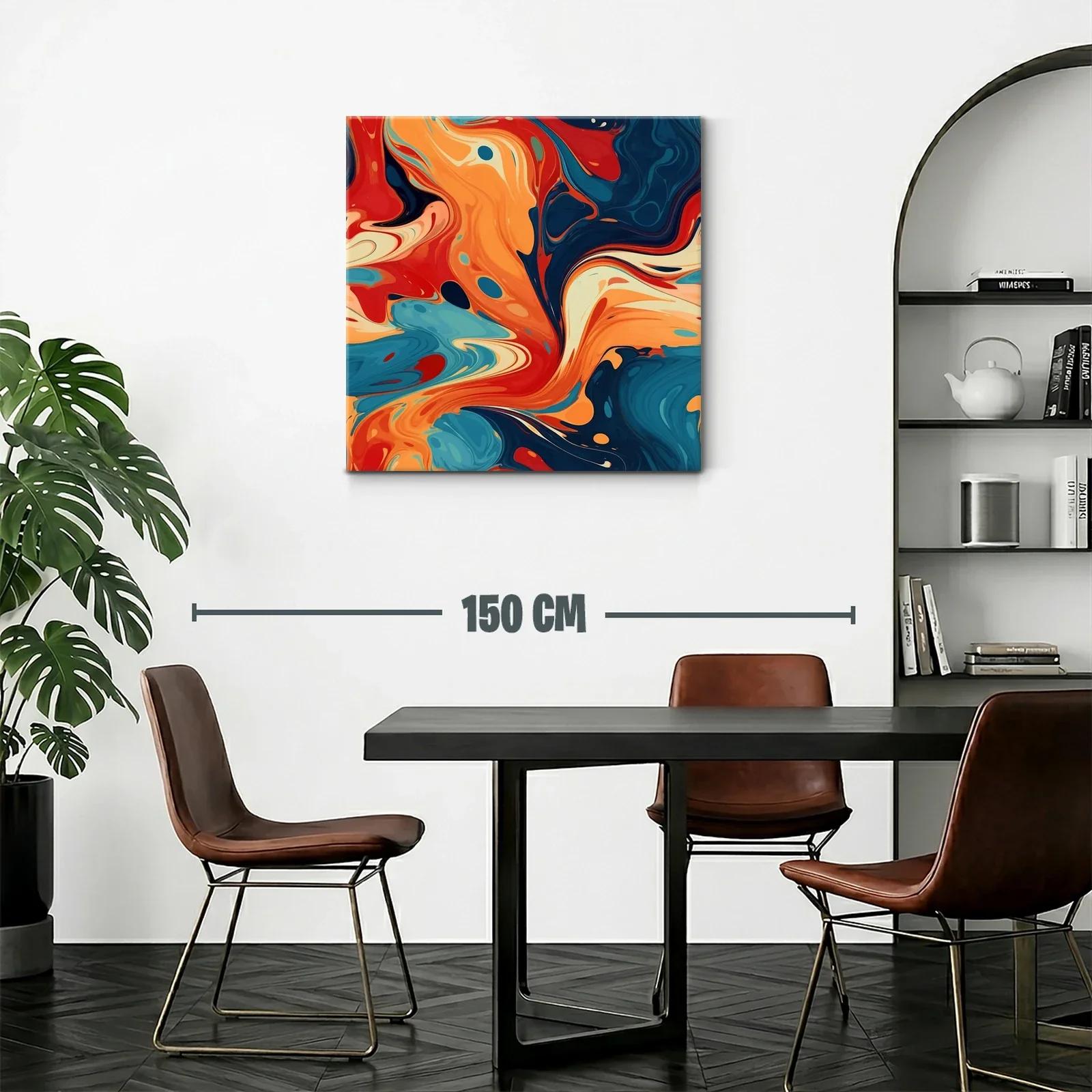 Cuadro abstracto con tonos cálidos y azules profundos — miniatura 2