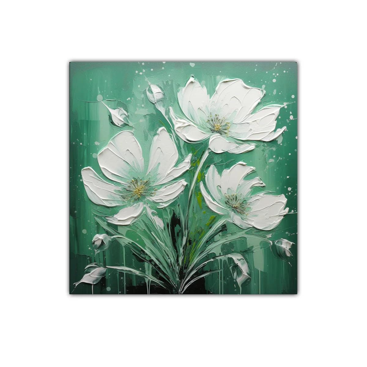 Cuadro con delicadas flores blancas en fondo verde — imagen principal