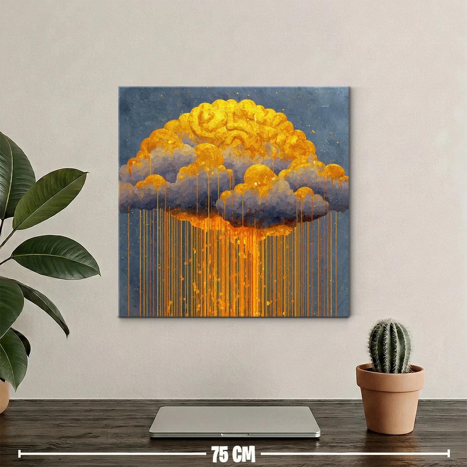 Cuadro abstracto con lluvia dorada sobre nubes grises — miniatura 2