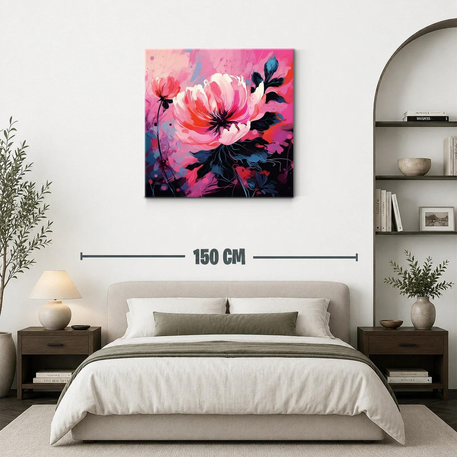 Cuadro floral vibrante con tonos rosas y rojos intensos — miniatura 3