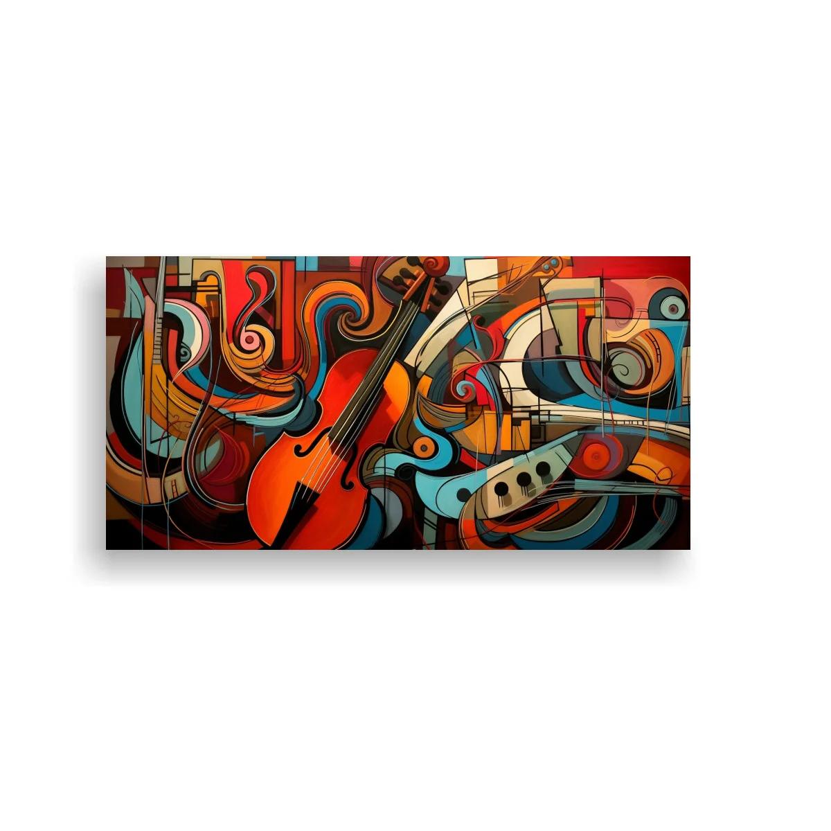 Cuadro violín naranja con tramas geométricas — imagen principal