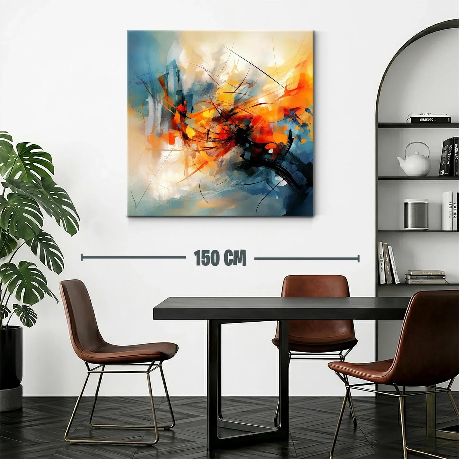 Cuadro abstracto con vibrantes tonos anaranjados y azules dinámicos — miniatura 2