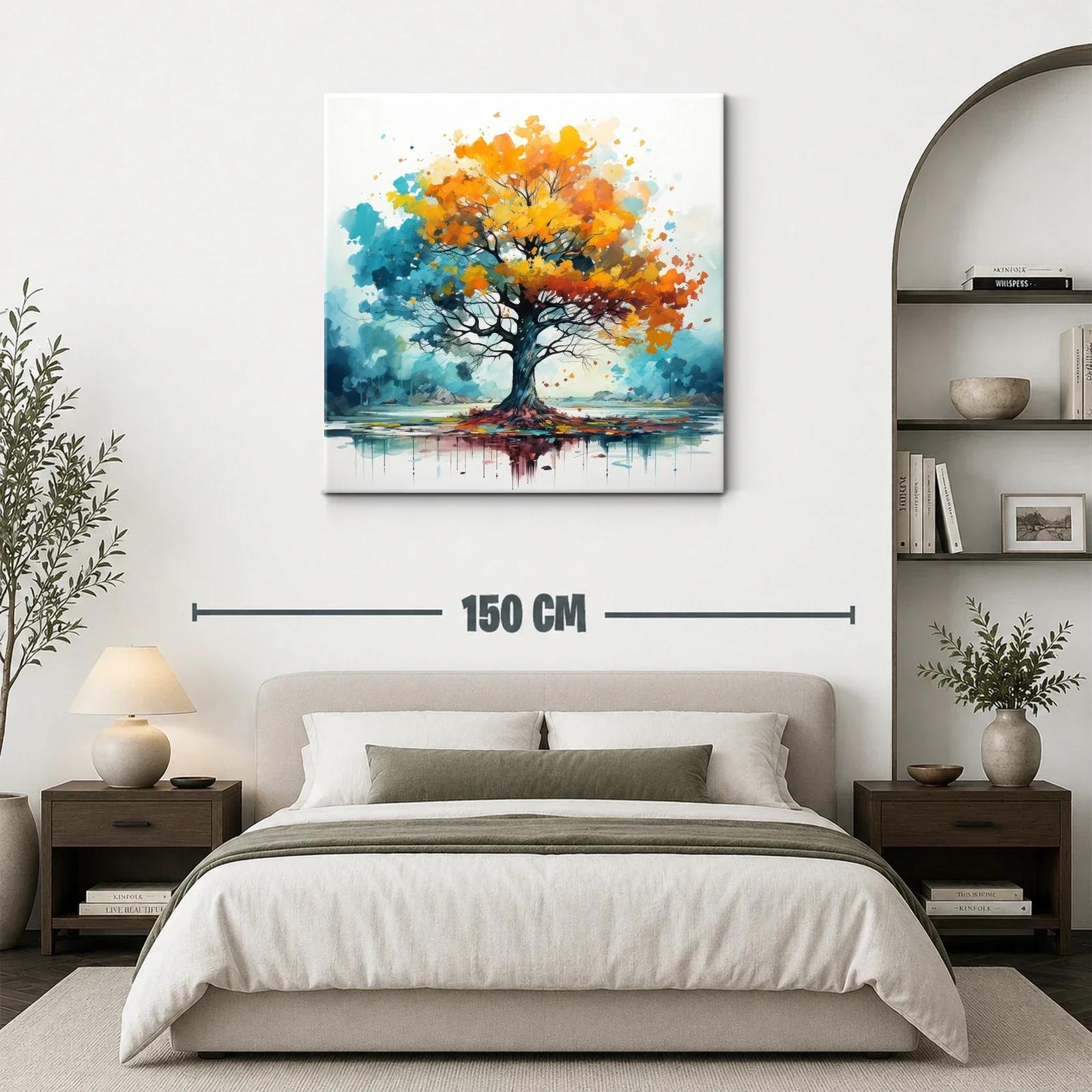 Árbol vibrante con hojas otoñales y reflejo en agua — miniatura 3