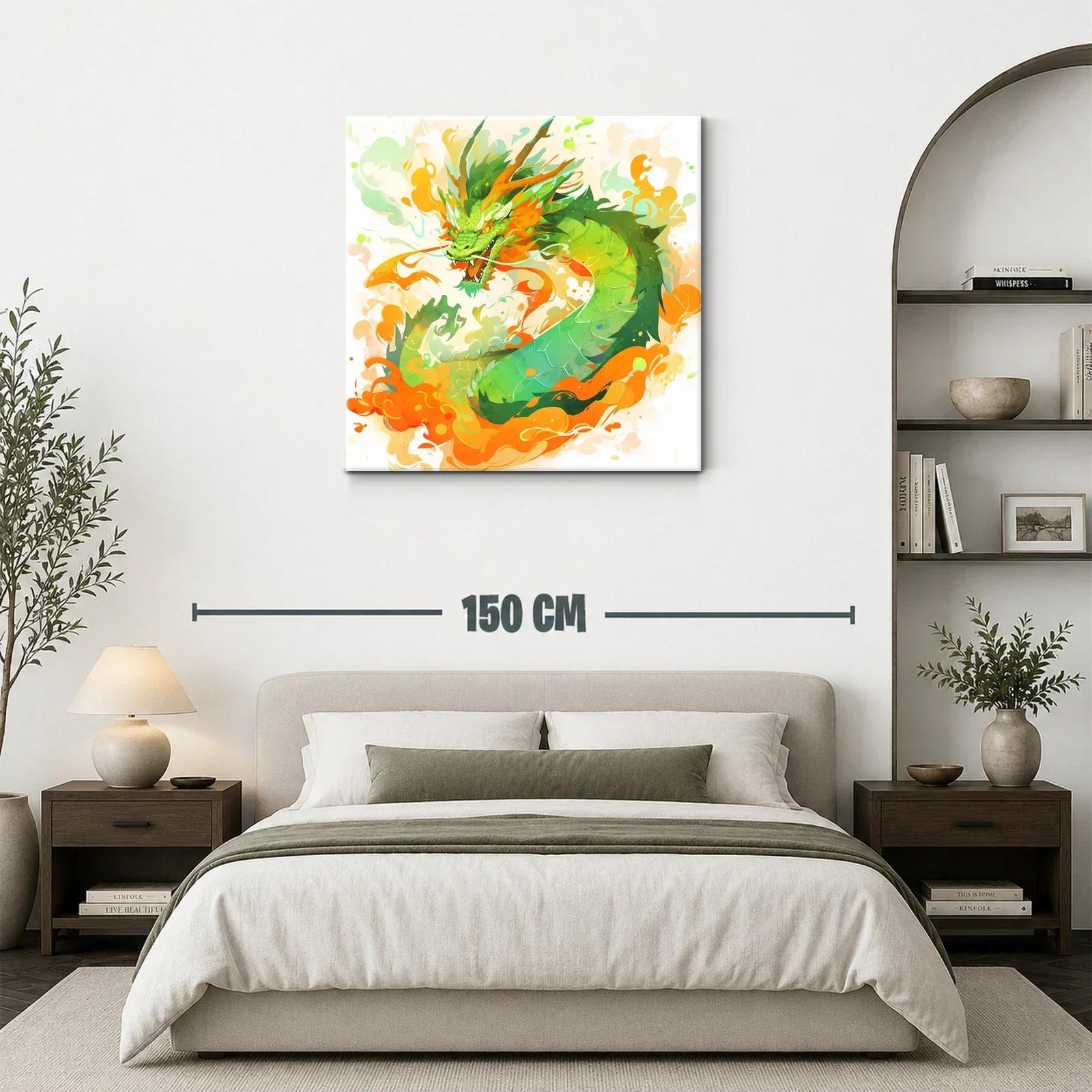 Dragón verde y naranja lleno de energía y movimiento — miniatura 3