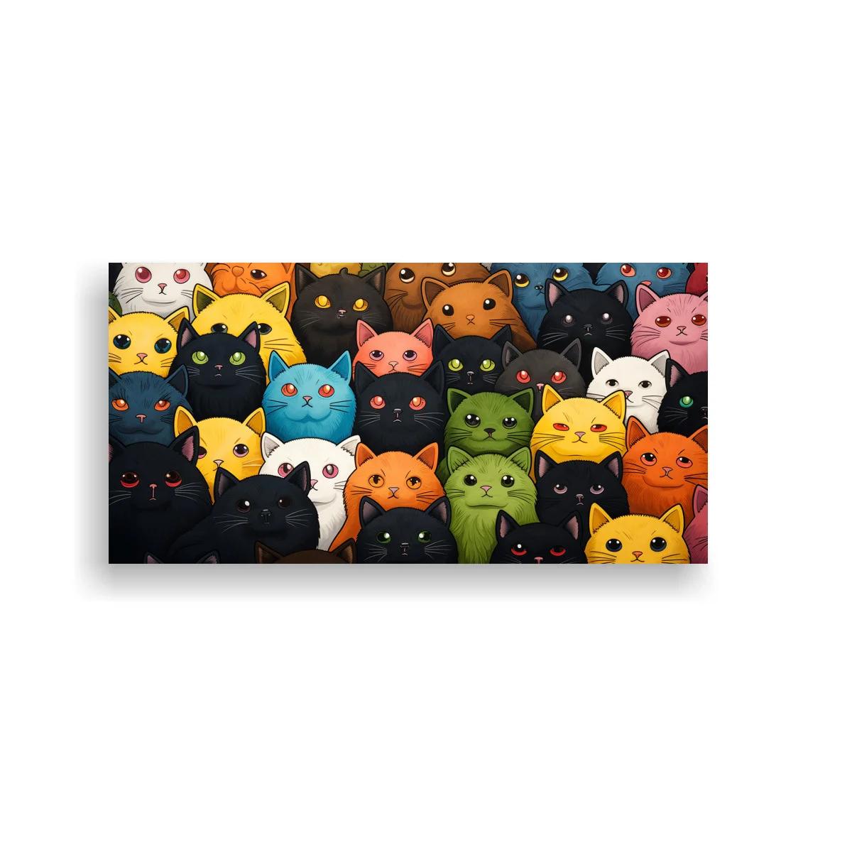 Cuadro grupo de gatos de colores cubriendo casi toda la imagen