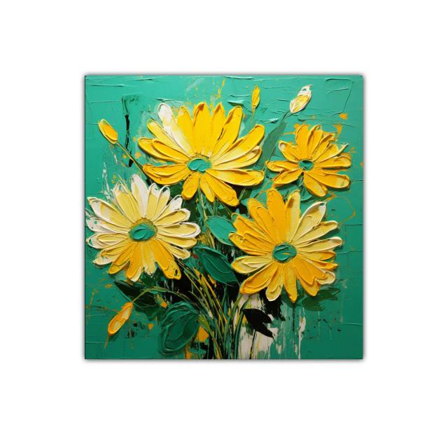 Vibrantes flores amarillas sobre fondo turquesa intenso