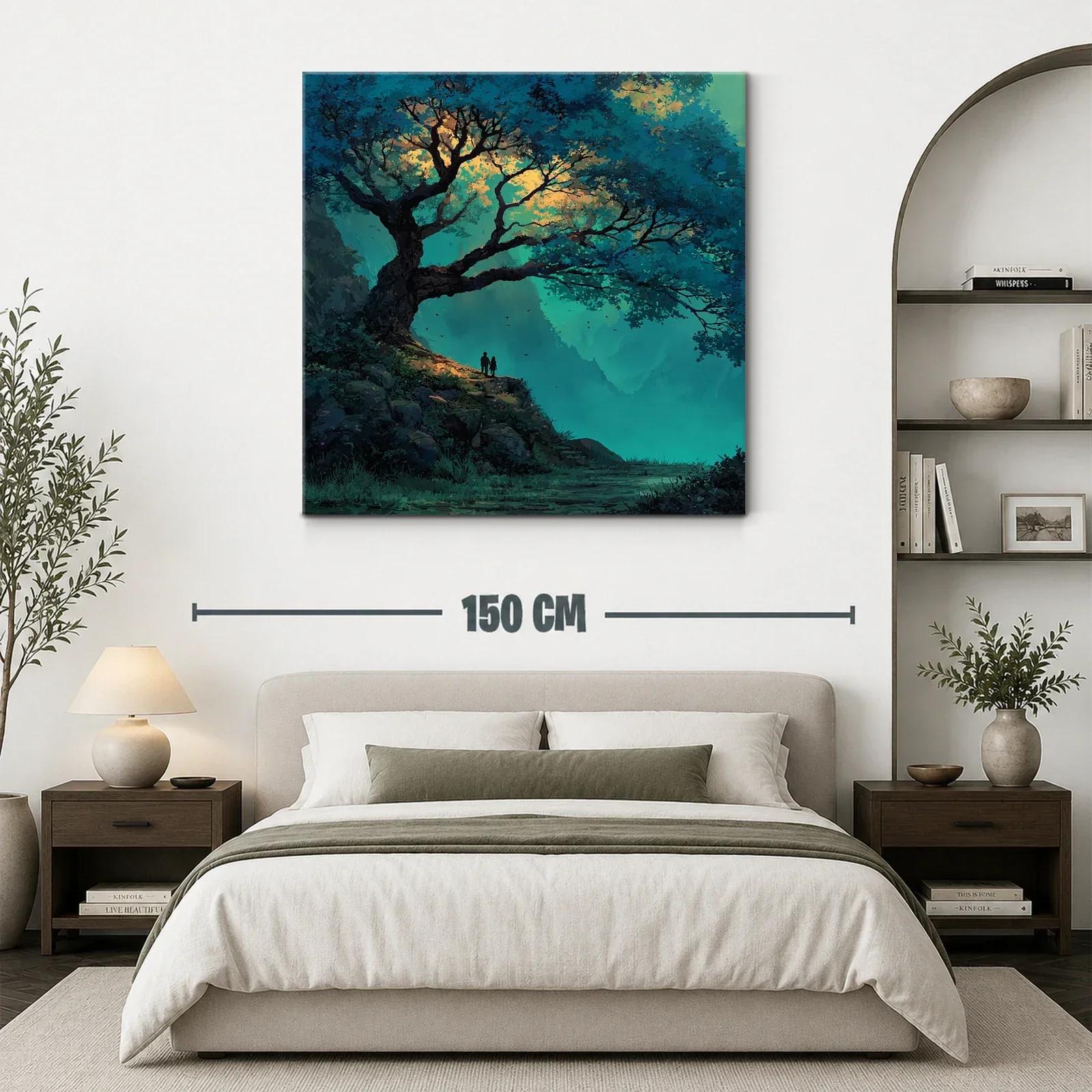 Paisaje encantado con árbol y pareja al atardecer — miniatura 3