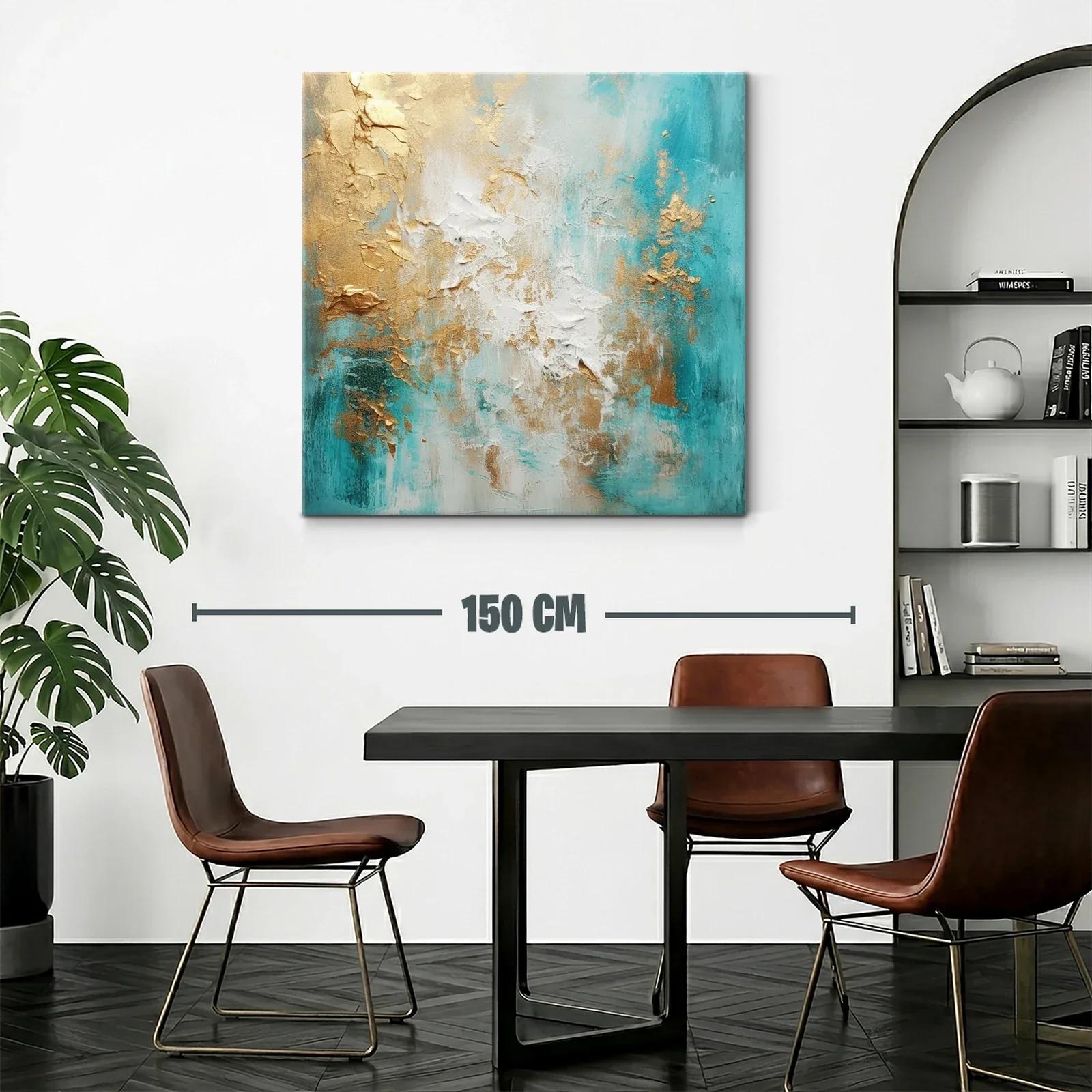 Arte abstracto con tonos turquesa y dorados cálidos — miniatura 2