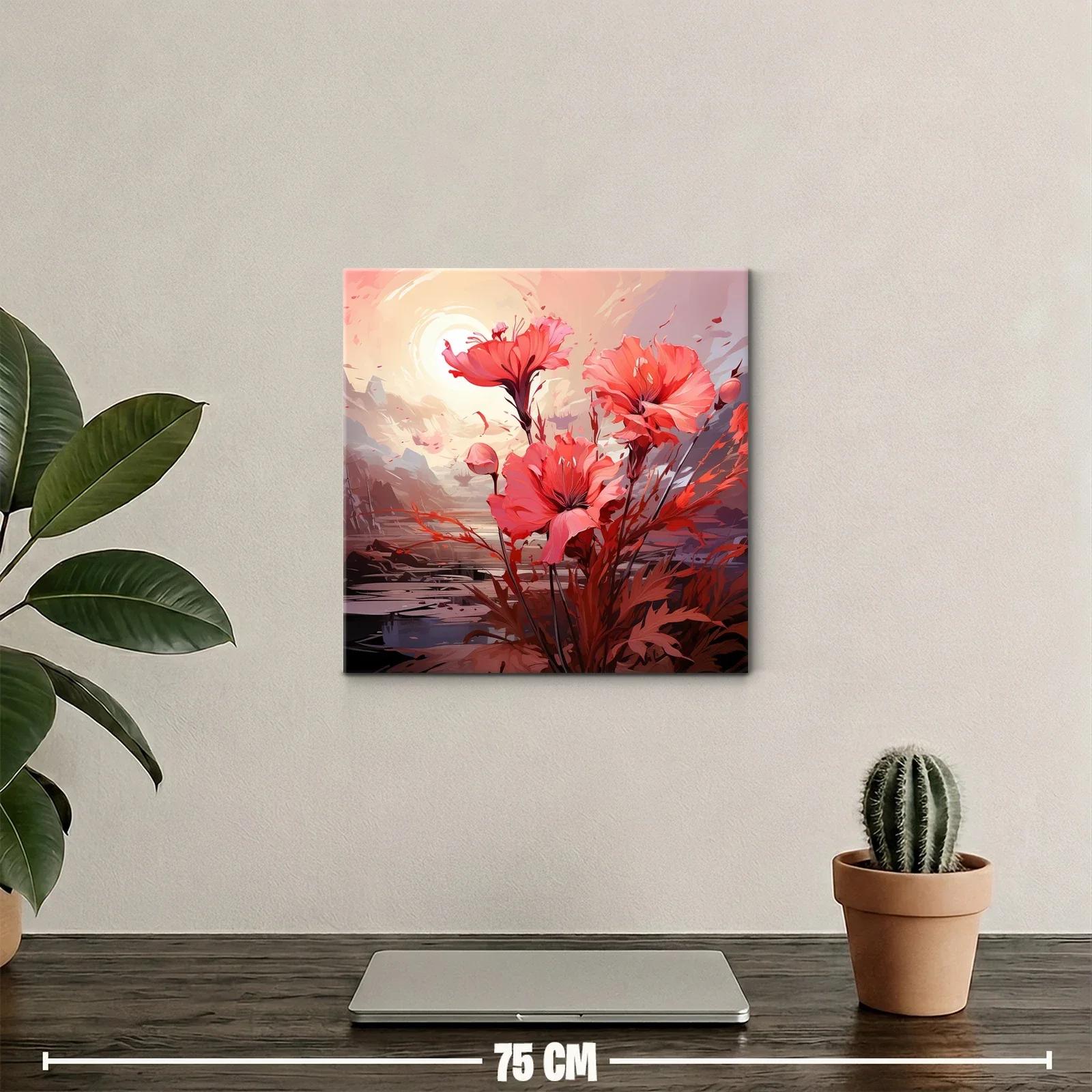 Cuadro floral con vibrantes tonos rojos y atardecer suave — miniatura 2