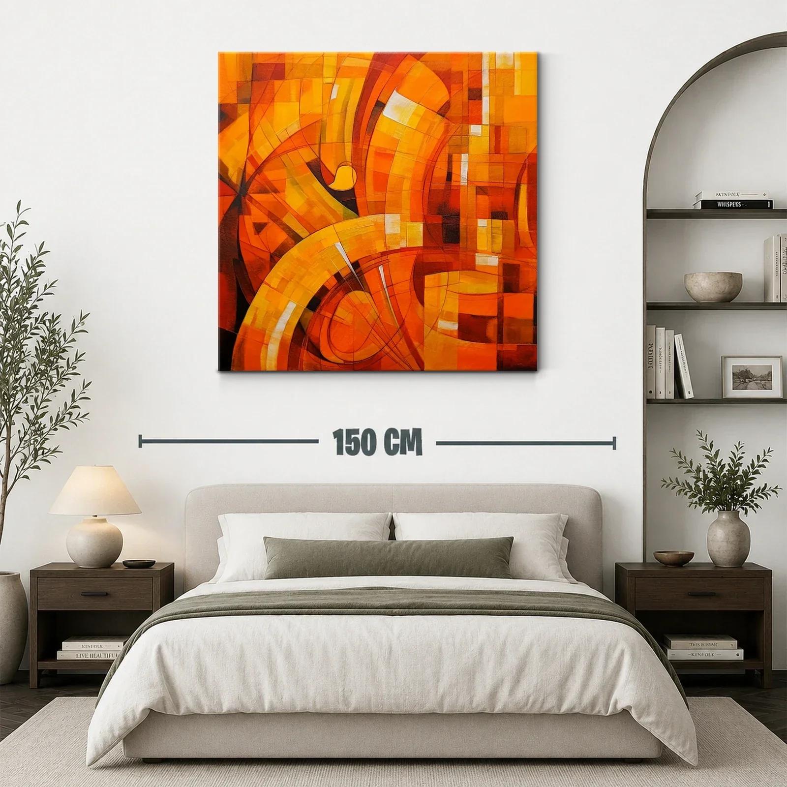 Cuadro abstracto en tonos cálidos naranja y amarillo — miniatura 3