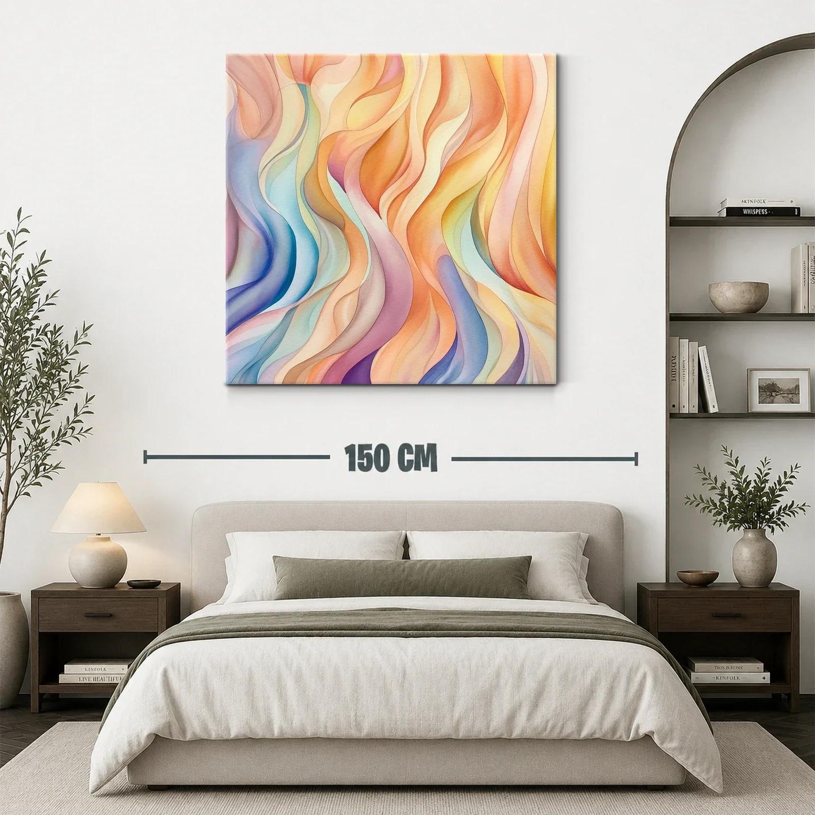 Cuadro abstracto en tonos cálidos y fríos con movimiento fluido — miniatura 3