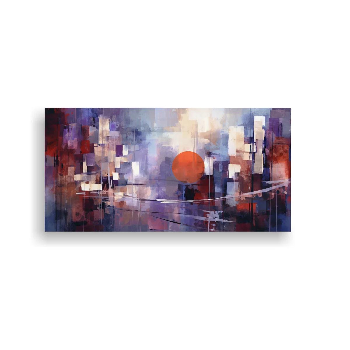 Cuadro sol rojo sobre ciudad abstracta — imagen principal