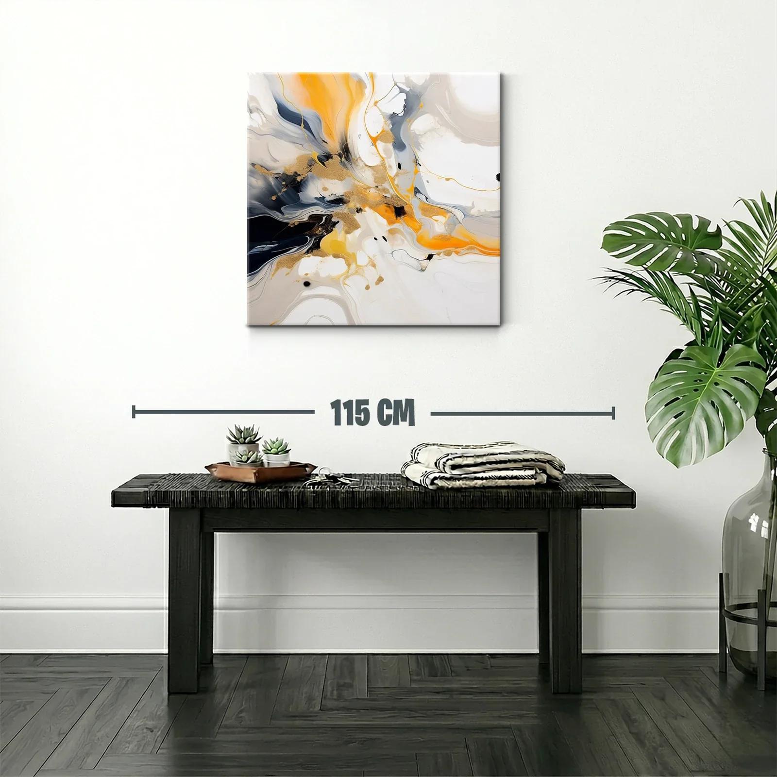 Cuadro abstracto con tonos dorados y naranjas vibrantes — miniatura 2