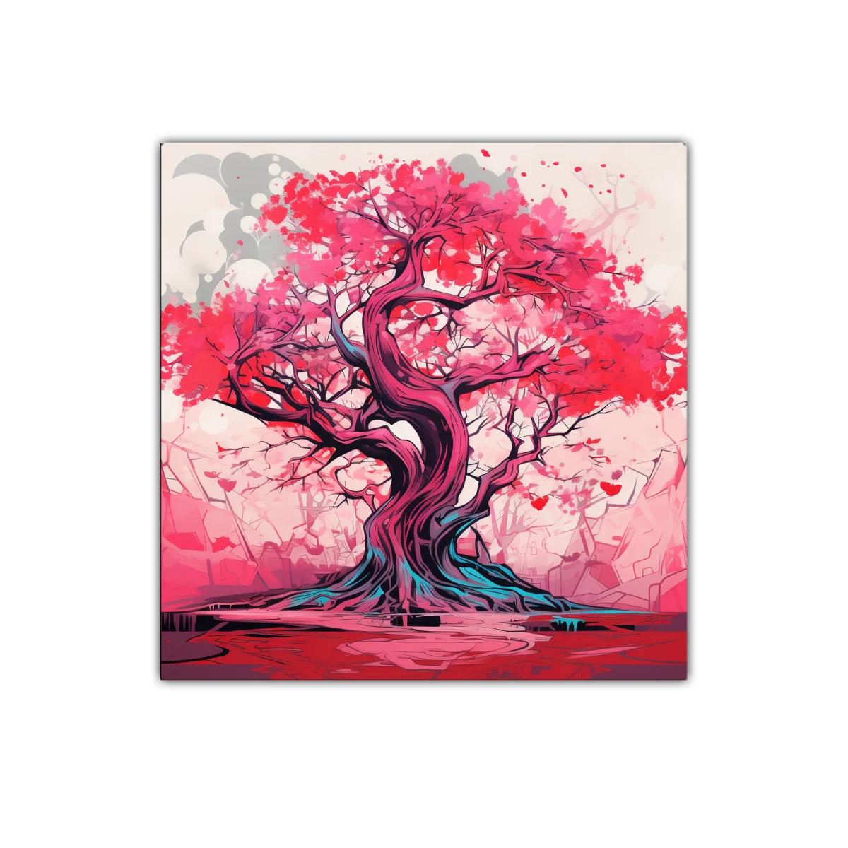 Árbol vibrante con tonos rojos y rosas impactantes — imagen principal