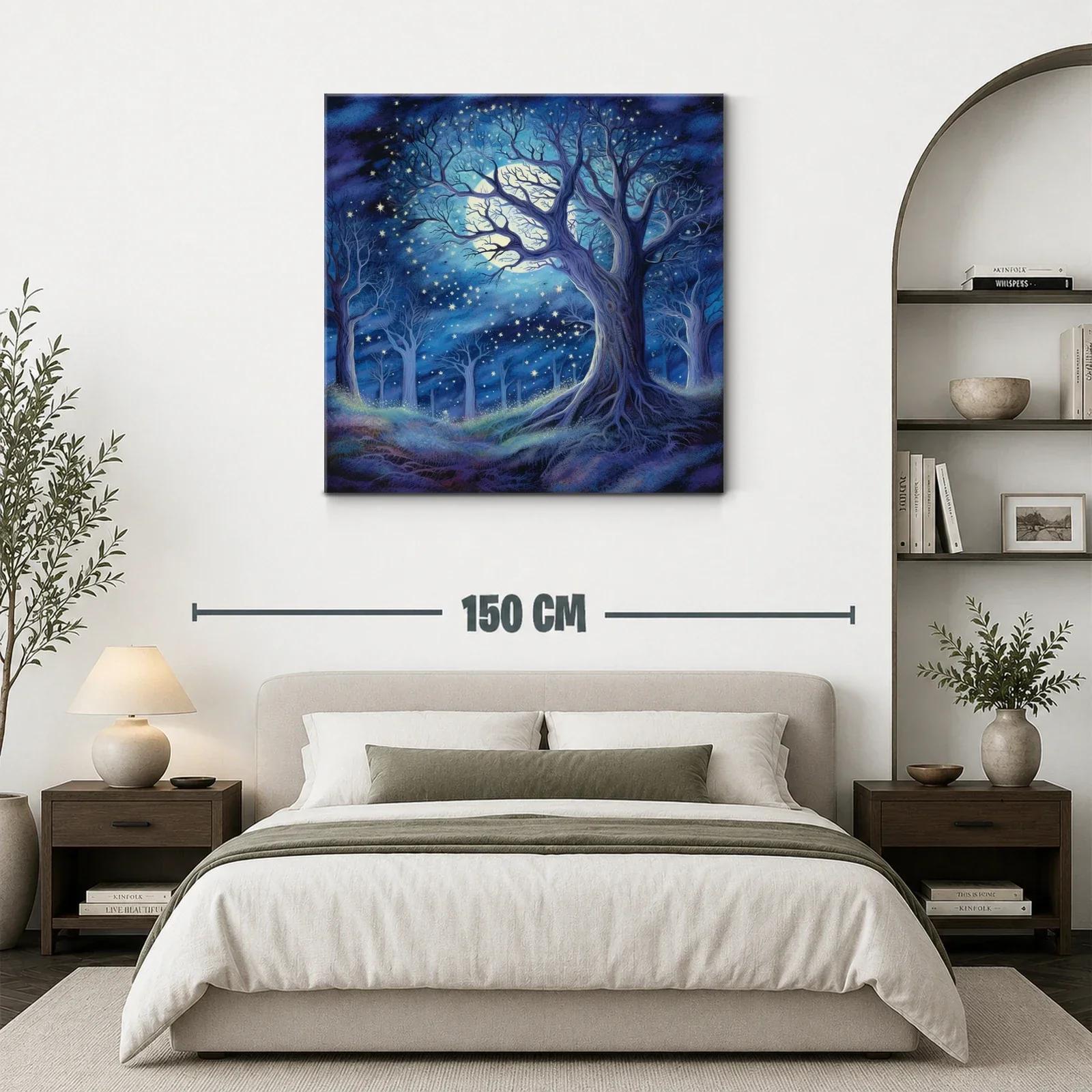 Bosque encantado bajo luna brillante y estrellas — miniatura 3