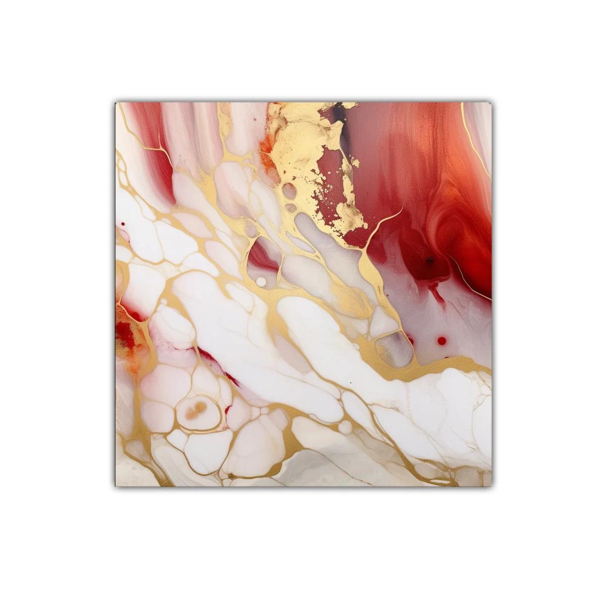 Cuadro decorativo abstracto con tonos dorados y rojos intensos — imagen principal