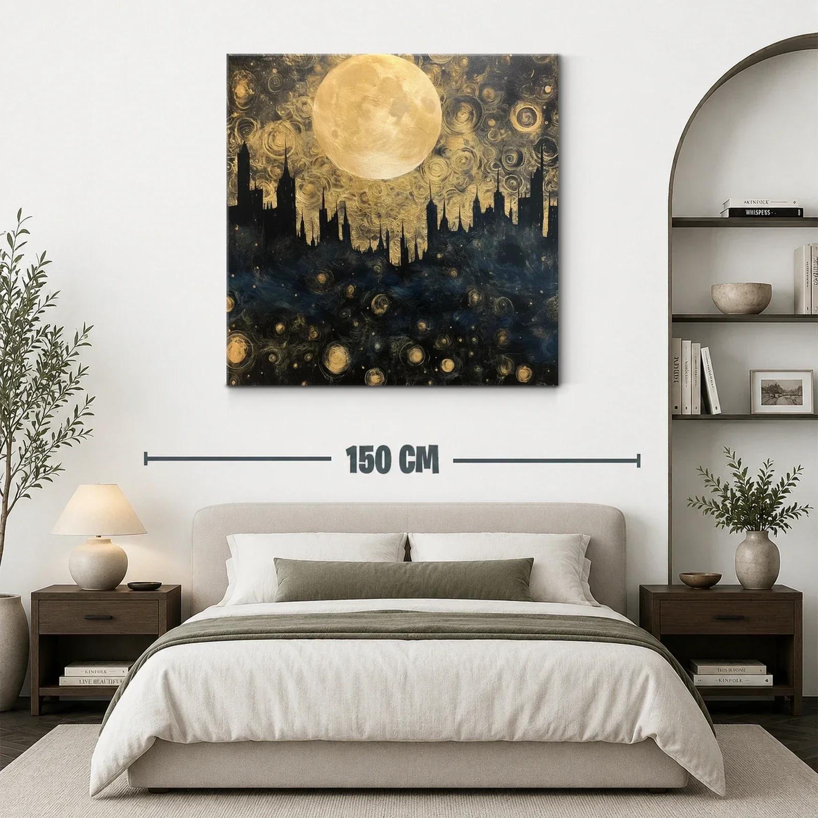 Paisaje urbano nocturno con luna llena brillante — miniatura 3