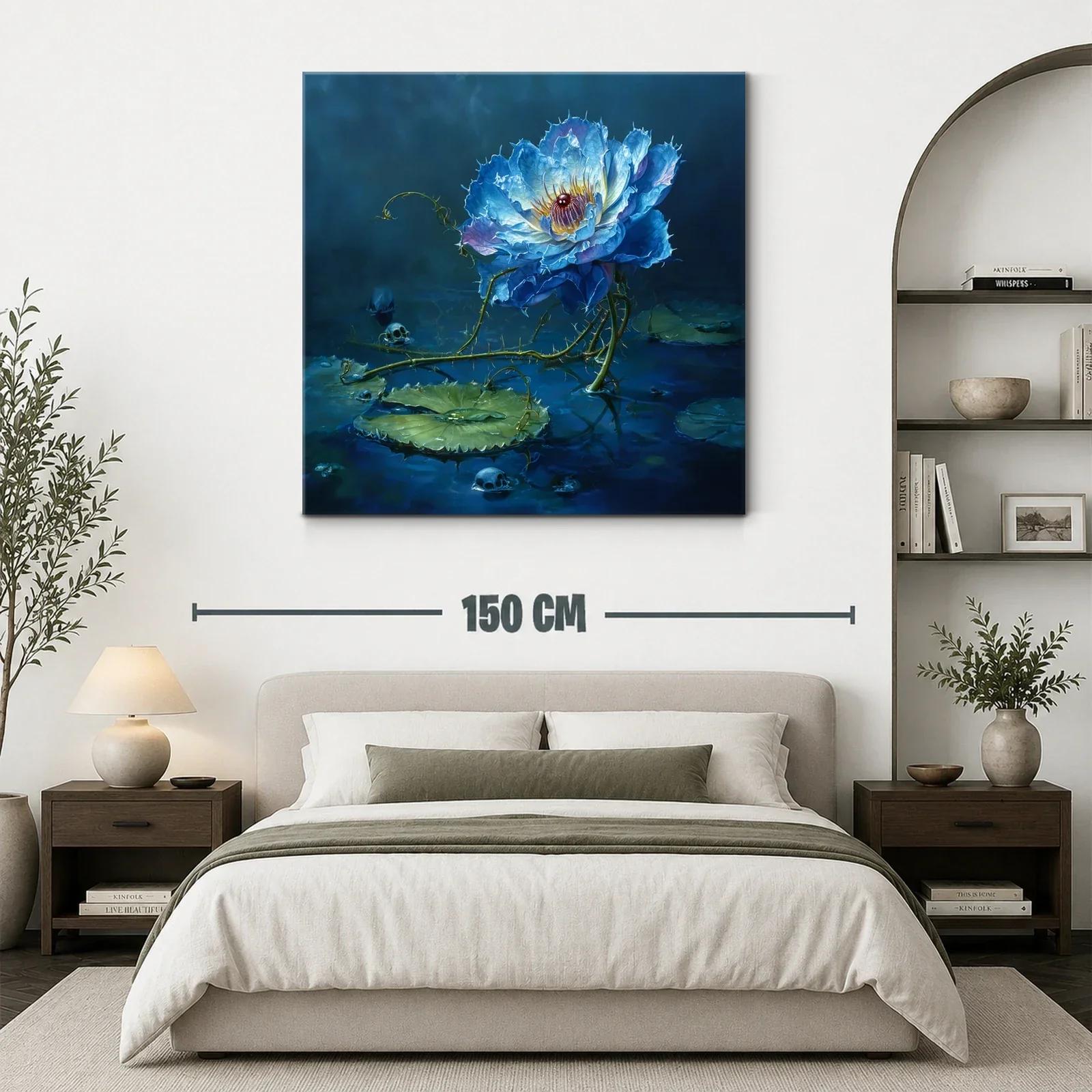 Flor azul luminosa sobre agua con detalles oscuros y misterio — miniatura 3