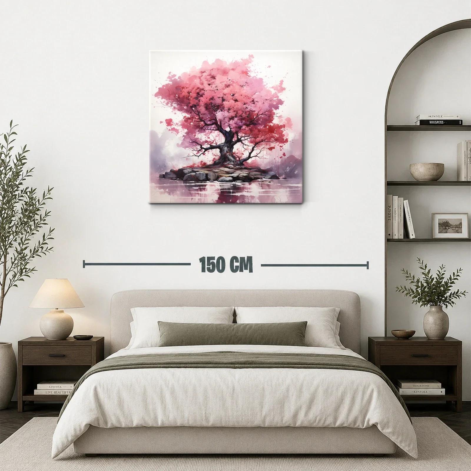 Árbol con Follaje Rosa en Isla Rocosa — miniatura 3