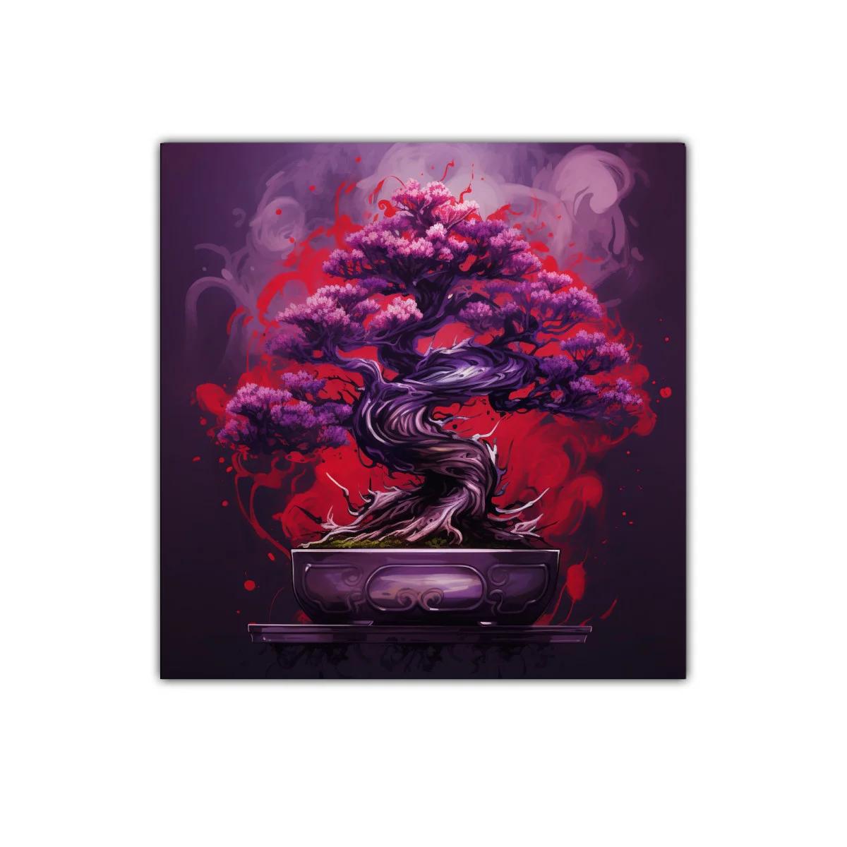 Árbol de Bonsái en Rojos y Morados Vibrantes