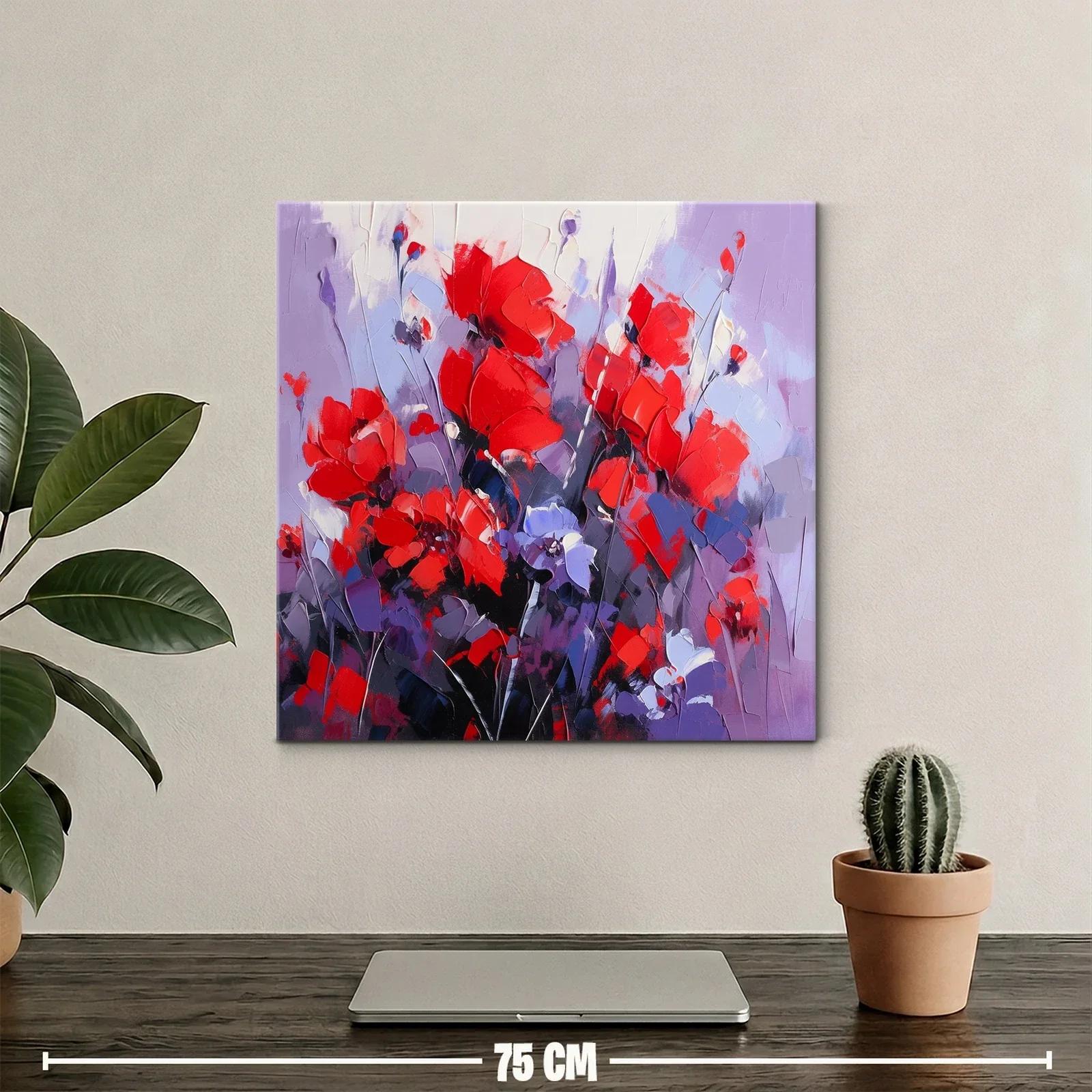 Cuadro floral vibrante con tonos rojos y lilas — miniatura 2
