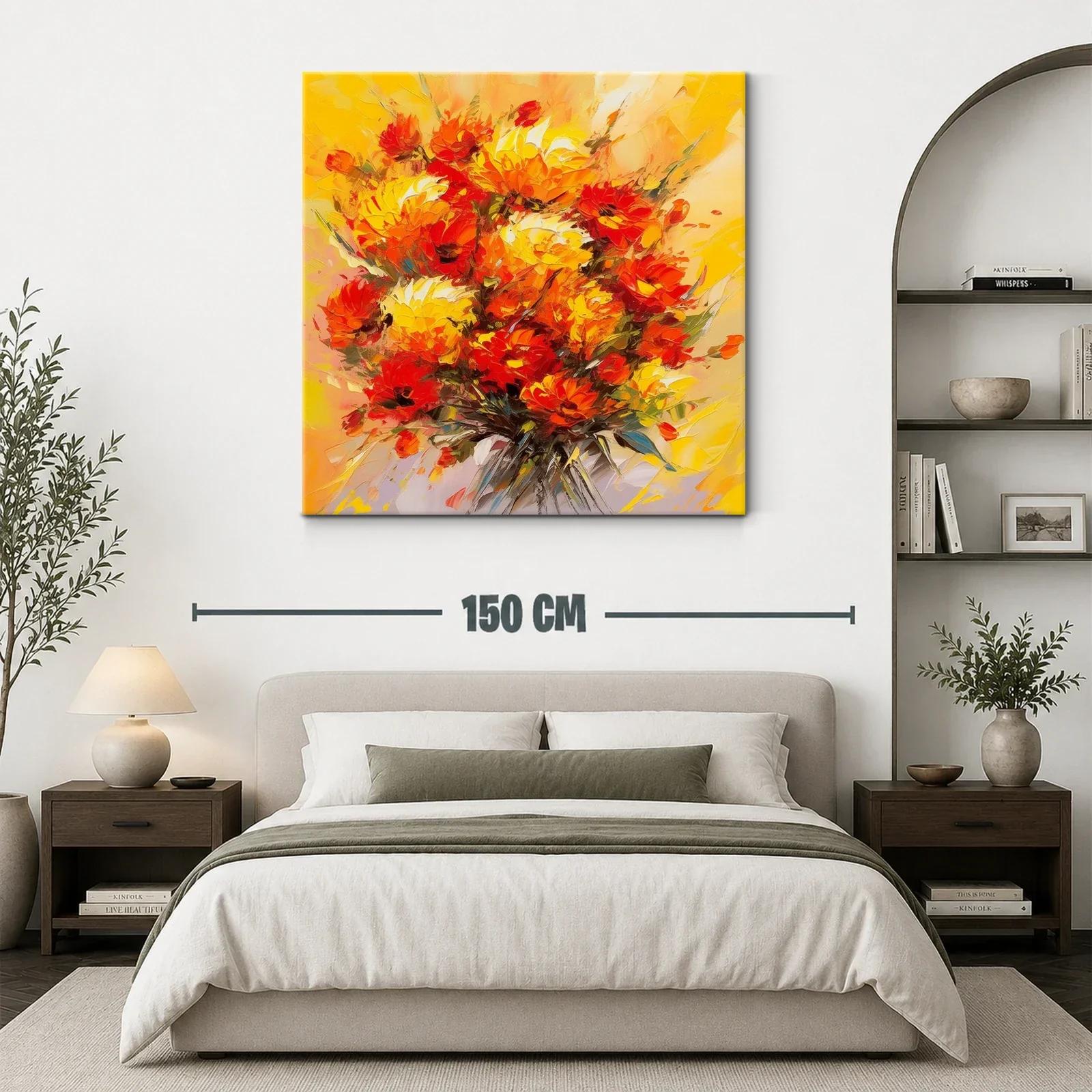 Cuadro moderno con ramo vibrante de flores rojas y amarillas — miniatura 3