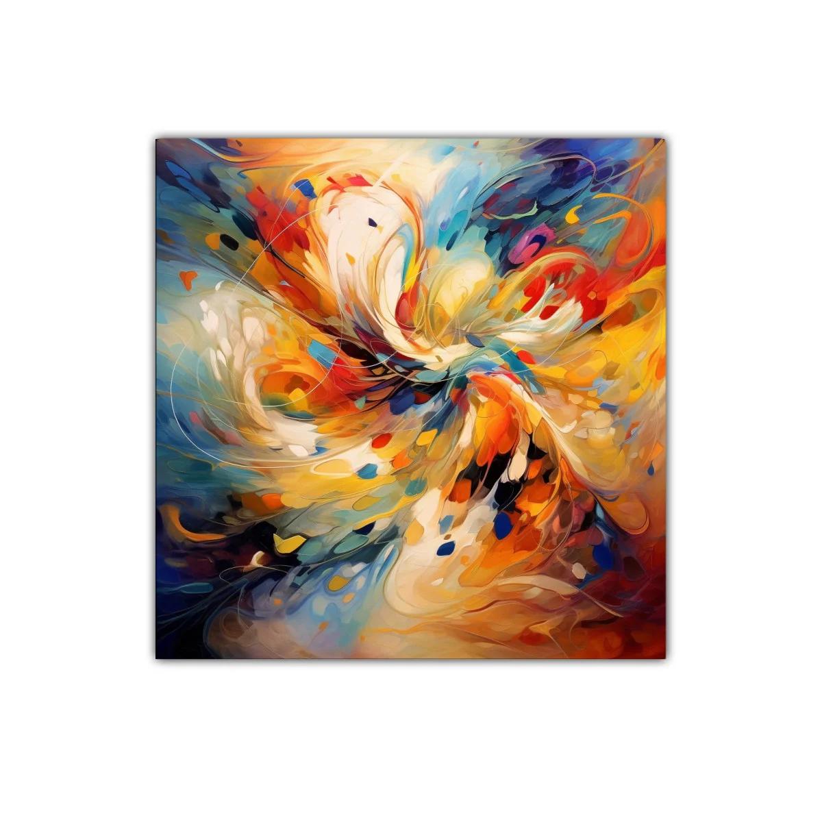 Cuadro abstracto con vibrante explosión de colores cálidos y fríos