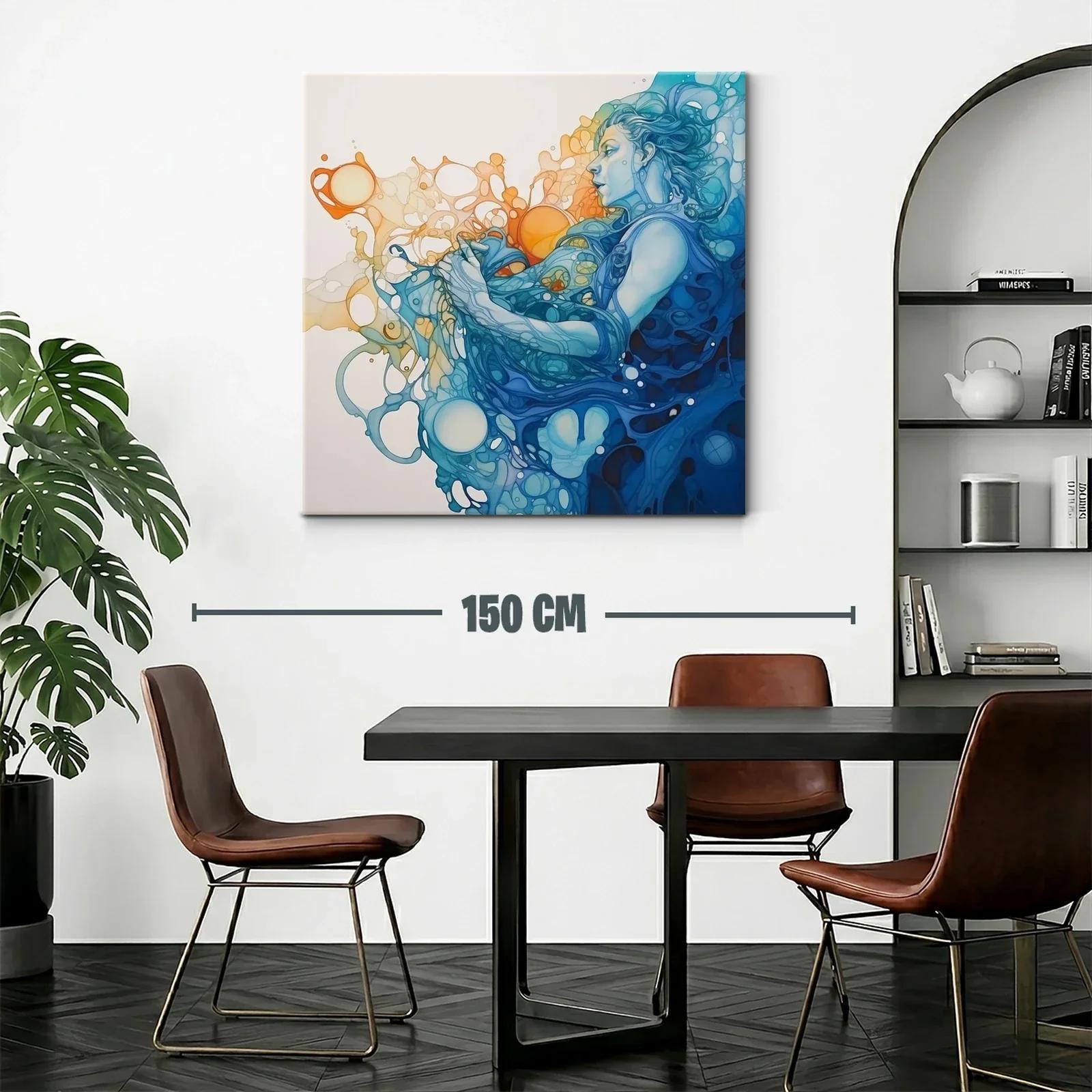 Figura femenina entre ondas fluidas en tonos azules y naranjas — miniatura 2
