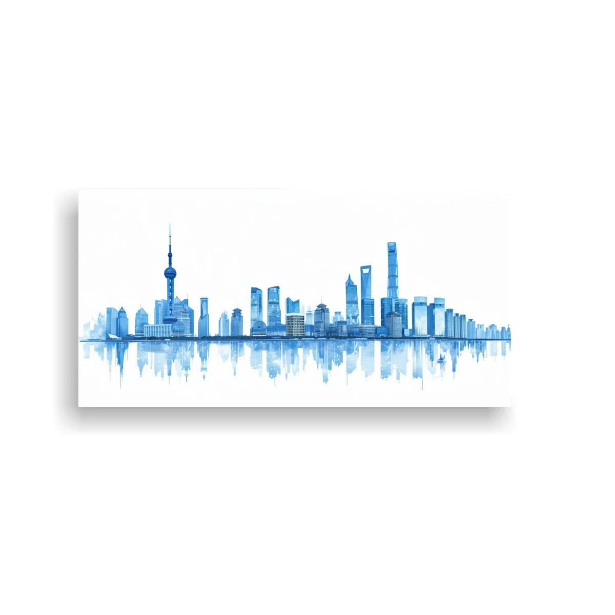 Cuadro skyline urbano con reflejo difuminado
