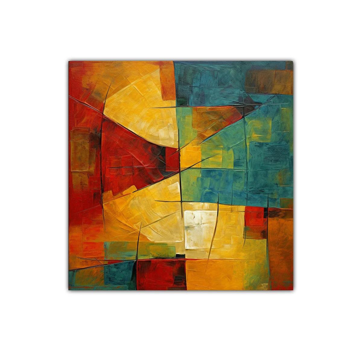 Cuadro abstracto con formas geométricas en tonos cálidos y fríos — imagen principal