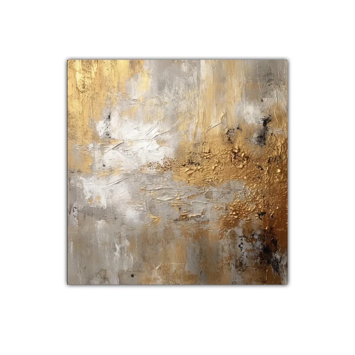 Cuadro abstracto en tonos dorados y grises con textura rica