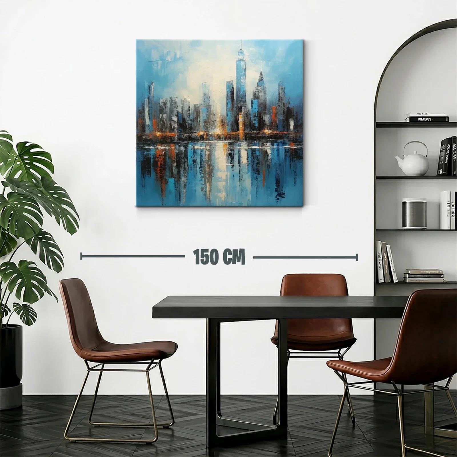 Cuadro panorámico moderno con ciudad reflejada en agua — miniatura 2