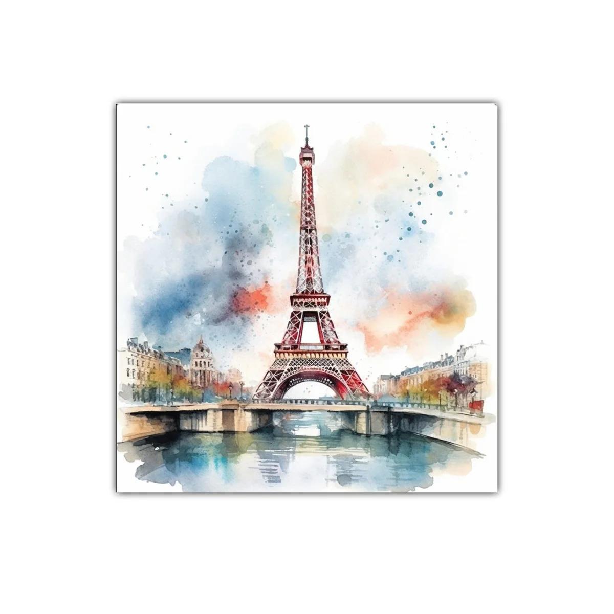 Cuadro decorativo torre Eiffel estilo acuarela moderna — imagen principal