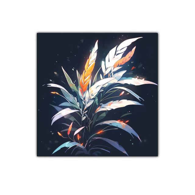 Cuadro de hojas estilizadas con luces cálidas