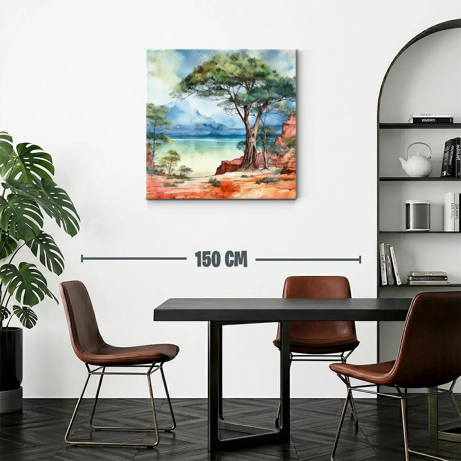 Paisaje natural con árbol y costa azul en tonos cálidos — miniatura 2