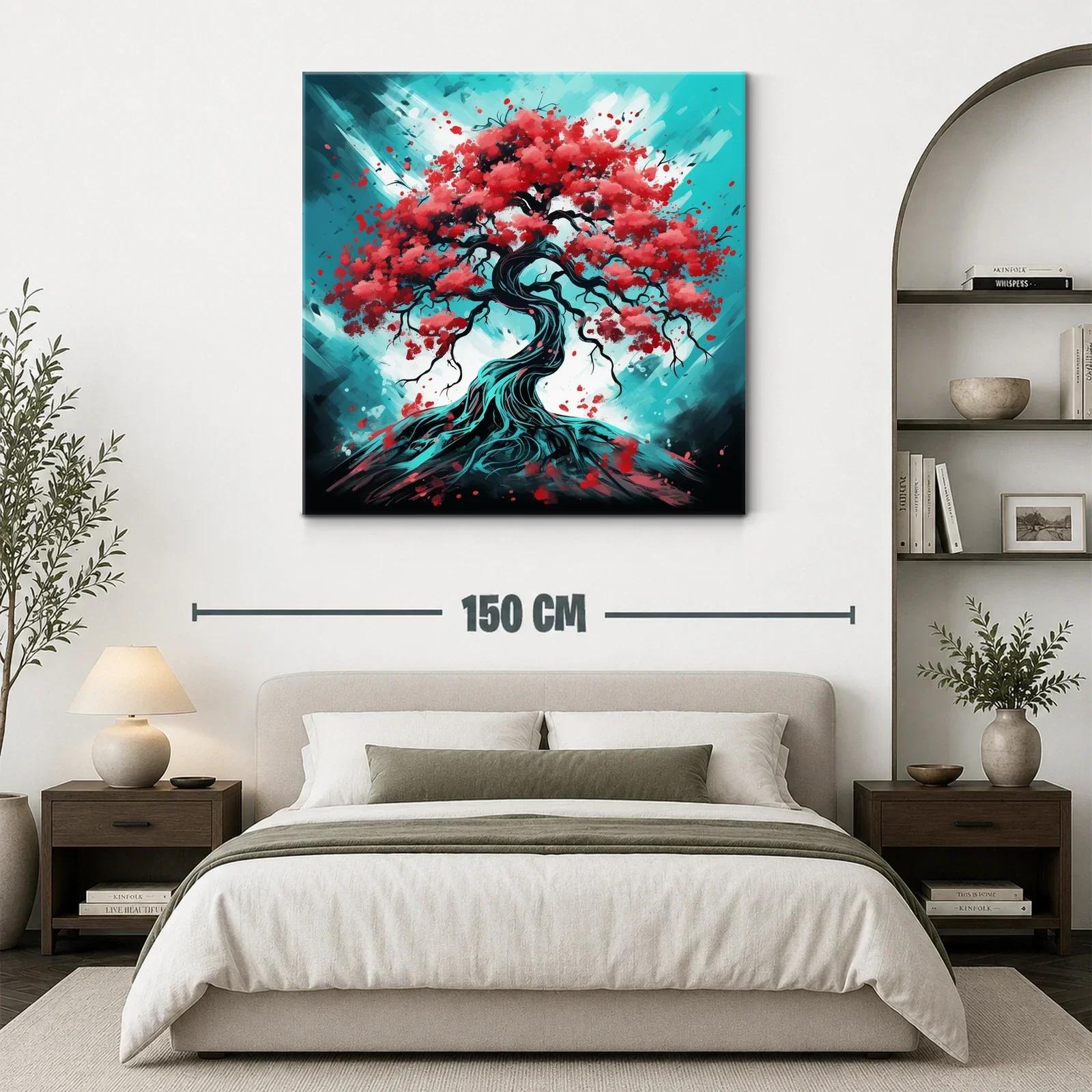 Árbol con hojas rojas sobre fondo azul vibrante — miniatura 3