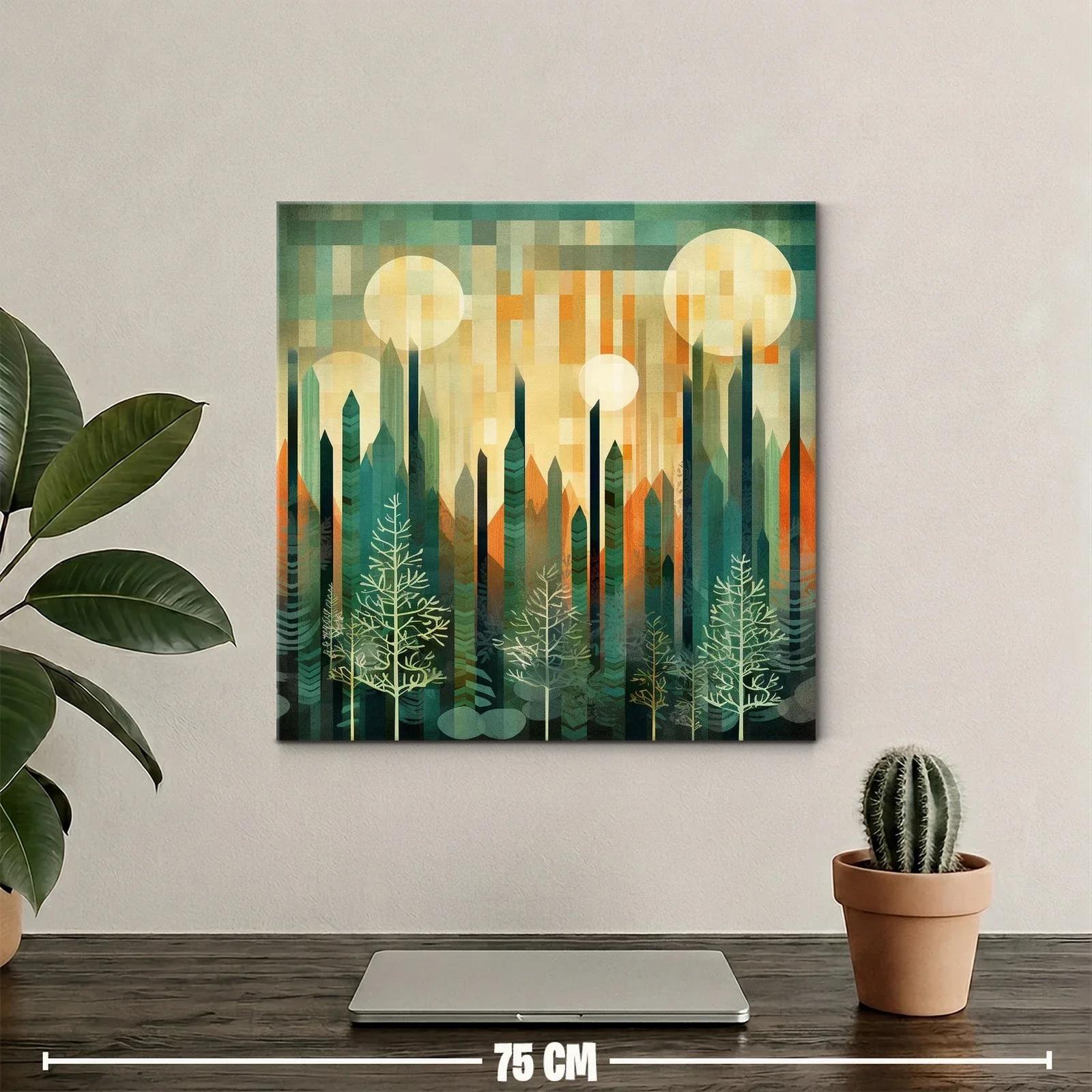 Paisaje geométrico de bosque y lunas brillantes — miniatura 2