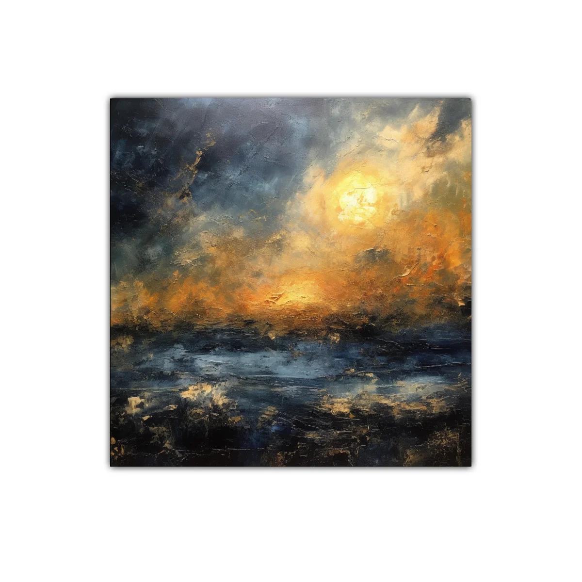 Cuadro abstracto con tonos dorados y atmósfera nebulosa — miniatura 1