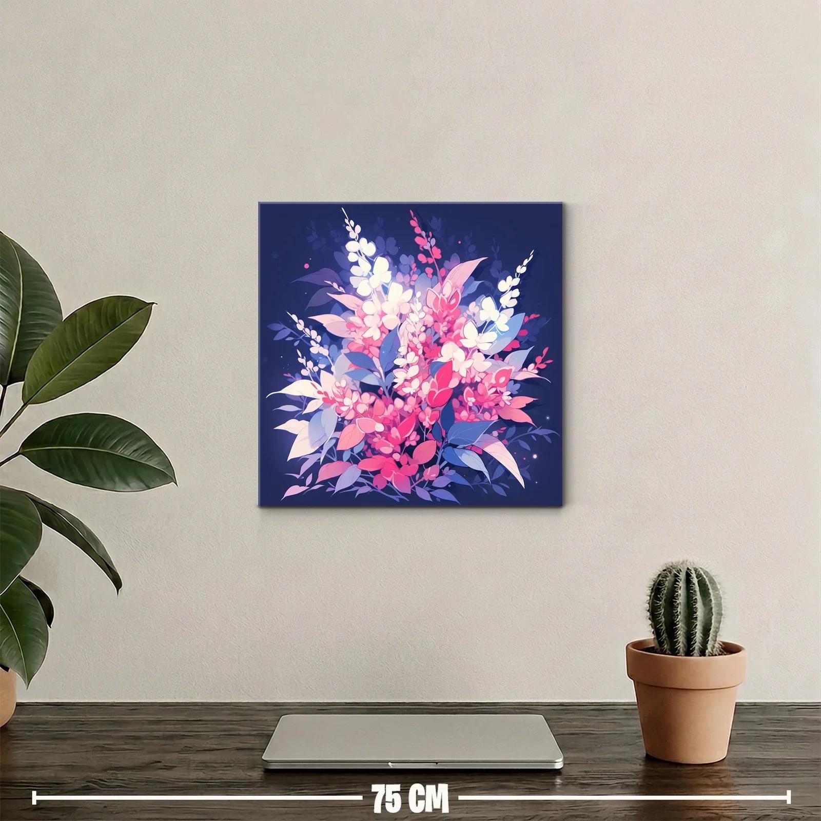 Cuadro floral vibrante con tonos rosas y azules intensos — miniatura 2