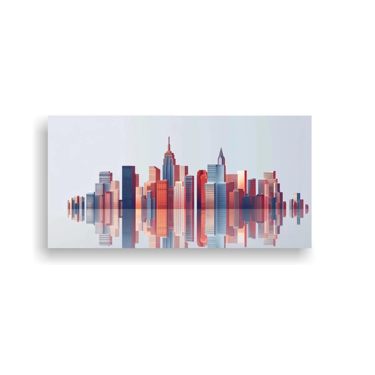 Cuadro skyline urbano con reflejo borroso