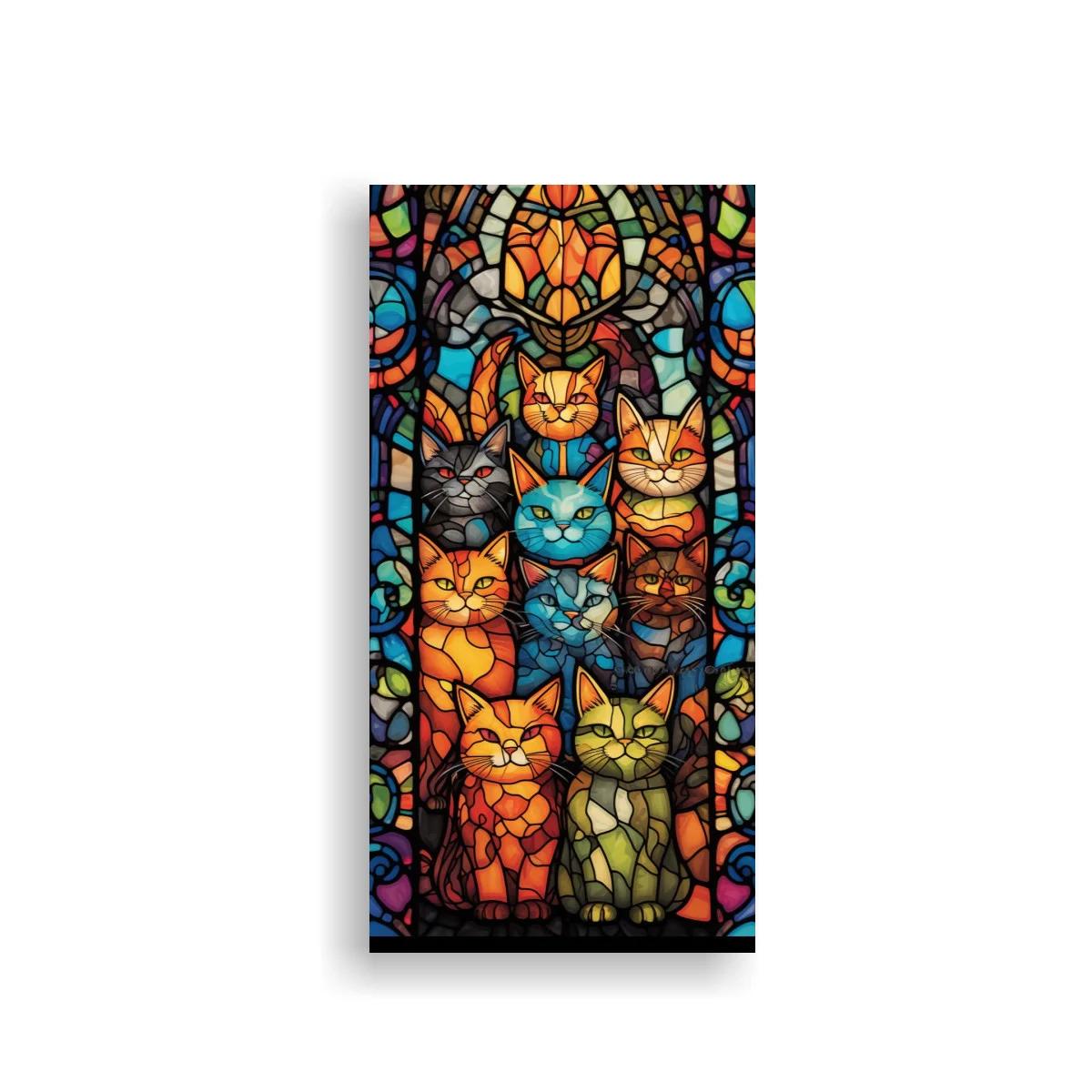 Cuadro gatos en vidriera multicolor