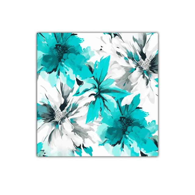 Cuadro floral con tonos turquesa y blanco vibrante