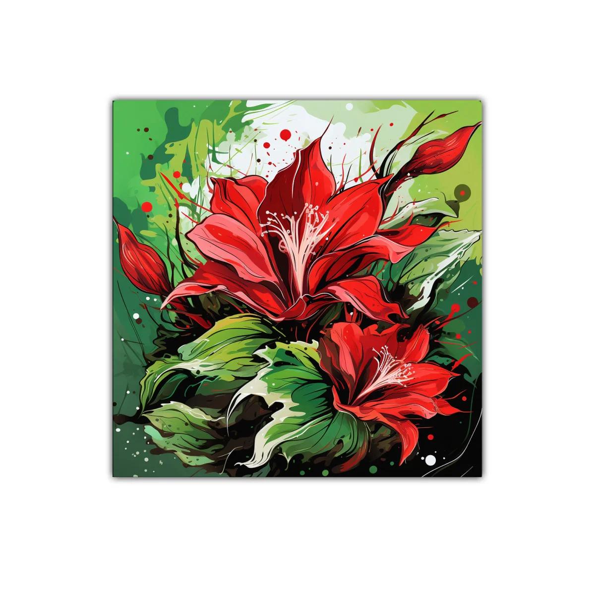 Flor roja vibrante con hojas verdes en contraste — imagen principal