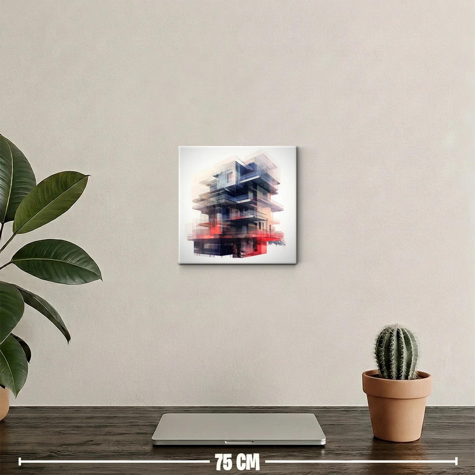 Composición abstracta de arquitectura futurista en tonos rojos y azules — miniatura 2