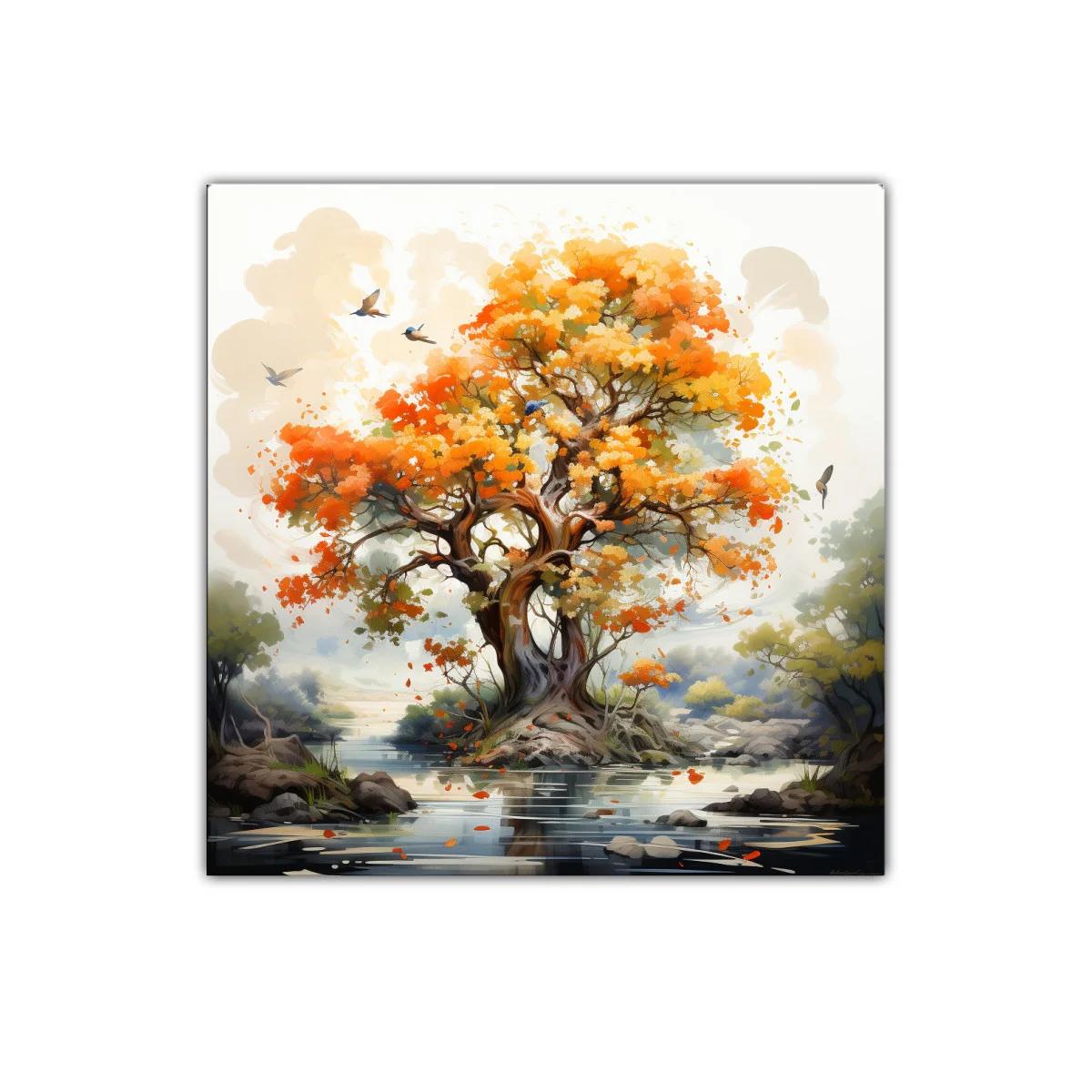 Árbol otoñal con reflejo en lago sereno — imagen principal